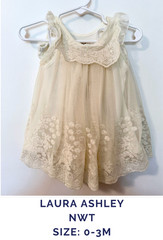 Laura Ashley London Baby Girl Size 0-3 Month Formal Ivory Dress Bloomer