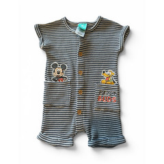 Disney Baby Mickey Mouse Pluto Striped Blue/White Romper 12M Pockets
