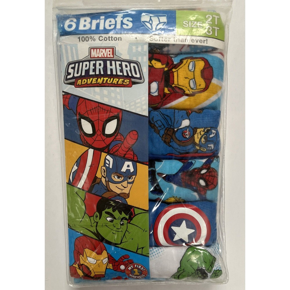 Marvel Super Hero Briefs Toddler Boys Size 2T 3T 6 Pack Underwear Cotton