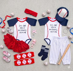“My First Baseball Season” Baby Outfit Set | Boy Girl Twins Baseball Bodysuit