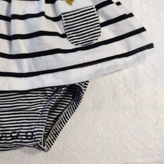 Carter’s Girls Bodysuit Dress 3M Black & White Stripes S/S Gold Hearts Stretch