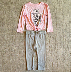 Nike Girls 2pc Outfit Set 2T Pink Long Sleeve Logo Graphic Top & Gray Leggings