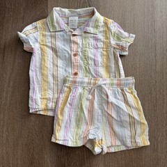 Little Co. Shirt and Shorts Set Unisex 18M Multicolor Linen Blend Striped Boho