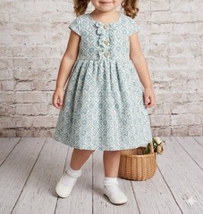 Laura Ashley London 3T Girl Lace Blue/Green Dress Cottagecore Classic Retro