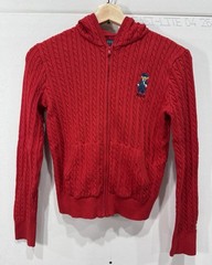 Polo Ralph Lauren Big Girls Polo Bear Cotton Full Zip Sweatshirt Red L (12-14)