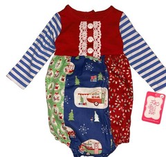 NWT Ricrac & Ruffles Christmas Bubble Romper Girl Size 3/6 Months Long Sleeves