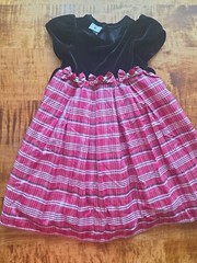 Velvet and Taffeta Plaid Holiday Dress With Rose Bow Details- Girls Size 3