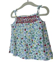 Baby Boden Tank Top Girls 12-18 Months White Fruit Print Smocked Camisole