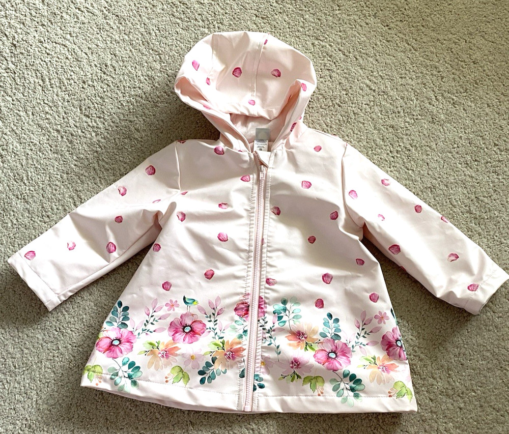 Little Me Baby Girls Raincoat with Hood Pretty Floral Front Zipper Size 18 Month