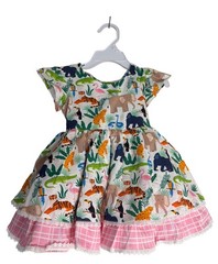 NWOT Girl August Boutique Safari Animal Zoo Dress Ruffle Hem Sz 2
