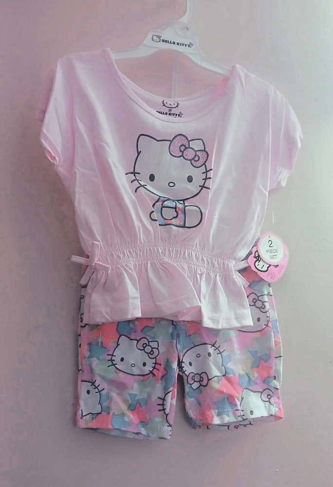 Hello Kitty Girls 3T 2-Piece Outfit Set Pink Top Stars Shorts Elastic Waist