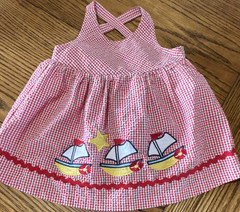 Sunshine Baby Girls Red Gingham Nautical Sundress 12M Embroidered Boat