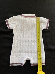 Kissy Kissy NWOT White/Red/Black Sailboat Cable Knit Polo Style Romper-0-3Mos