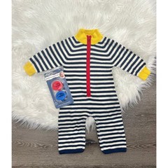 Toobydoo White & Navy Striped Cotton Cashmere Sweater Jumpsuit 6/12month