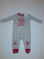 Lamaze Organic 9M Romper Cotton One Piece “Hug Life” White w/Black Stripes
