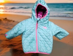 The North Face Reversible Jacket Infant 6-12M Mint Pink Excellent Quilted Puffer