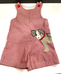 Lil Cactus Red Gingham Puppy Shortall Romper Size 3-6 Months