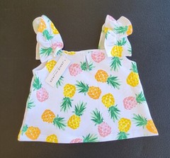 Janie and Jack Girl Pineapple Ruffle Strap French Terry Top White Size 4