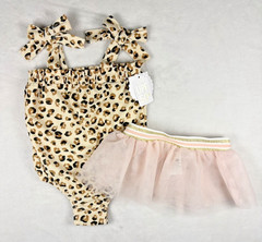 Mud Pie Baby Girl Leopard Swimsuit 12-18M Pink Tutu One Piece UPF 50+ NWT