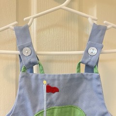 Little English Embroidered Golf Jon Jon Shortalls Romper Blue Boys SZ 12 Months