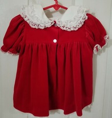 Vintage Y2K 1991 Broadway Kids Red Velour Velvet Dress Bow White Collar Lace 12M