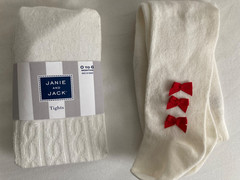 0 3 M Janie and Jack SET 2 PAIRS Ivory Cable Red bow Tights NEW BORN GIRL