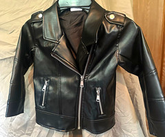 Okie Dokie 3T Black Faux Leather Biker Jacket Full Zip Lined Long Sleeve