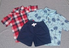 Carters 3 Piece Bundle Shorts And Button-down T-shirt Beach Plaid 18 Months 2T