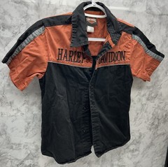 Harley Davidson Button Up Shirt Toddler Boys Size 8-10 Kids Orange Black