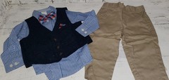 Starting Out Dress Pants Khaki Vest Blue Bow Tie 18 months 12-18 NWOT *W24