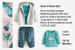 Next 3 Piece Set – Cargo Pants Jacket Long Sleeve Rhino T-Shirt 12-18 Months