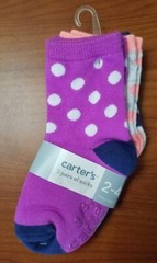 NEW CARTERS BABY GIRLS SOCK 3 PAIR PACK NAVY PURPLE PEACH POLKA DOTS 2-4 YEARS