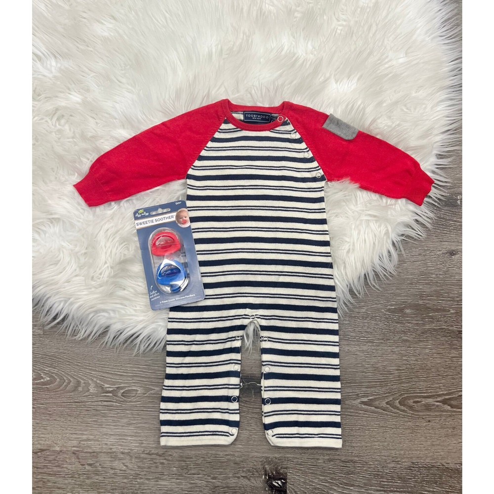 Toobydoo Cotton Cashmere Striped Layette Sweater Jumpsuit B10172 6/12month