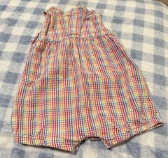 OshKosh Plaid Seersucker Cotton Sleeveless Snap Apple Romper 6-9M