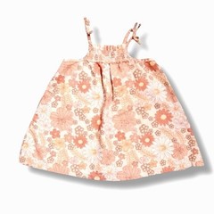 Little Co Lauren Conrad Dress Baby Girl 9M Peach Floral Smocked Linen Cotton