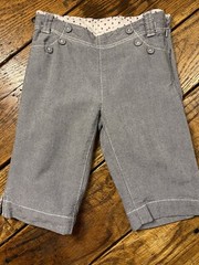 Toddler Girls JACADI Paris 3A 3T Cotton Side Zip Navy White Crop Nautical Pants