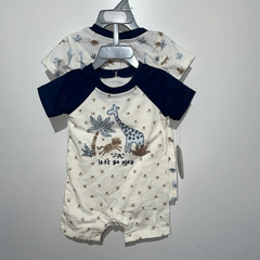 Lot of 2 Kyle & Deena Baby Blue White Cartoon Giraffe Romper Size 3-6 Months NWT