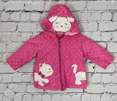 London Fog Polka Dot Kitty Rain Jacket With Hood Girls Size 12 Months.