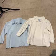 Bella Bliss Polo Shirt Kids Size 3 Blue White Long Sleeve Pima Cotton 2 Pack