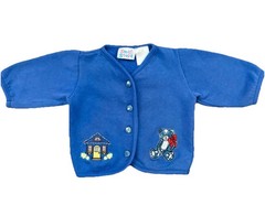 Vintage Small Steps Embroidered House Cottage Teddy Bear Blue Cardigan Girls 12M