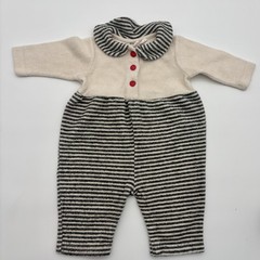 Vintage Pingo Coverall Girls 6-9M Gray Striped Fleece One Piece Made USA