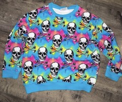 Bums and Roses Rainbow Skulls Crewneck Sweater 3T EUC Bamboo BR175 March 2025