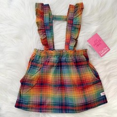 NWT RuffleButts Storybook Rainbow Plaid Ruffle strap Pinafore skirt, 12-18 mos
