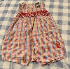OshKosh Plaid Seersucker Cotton Sleeveless Snap Apple Romper 6-9M