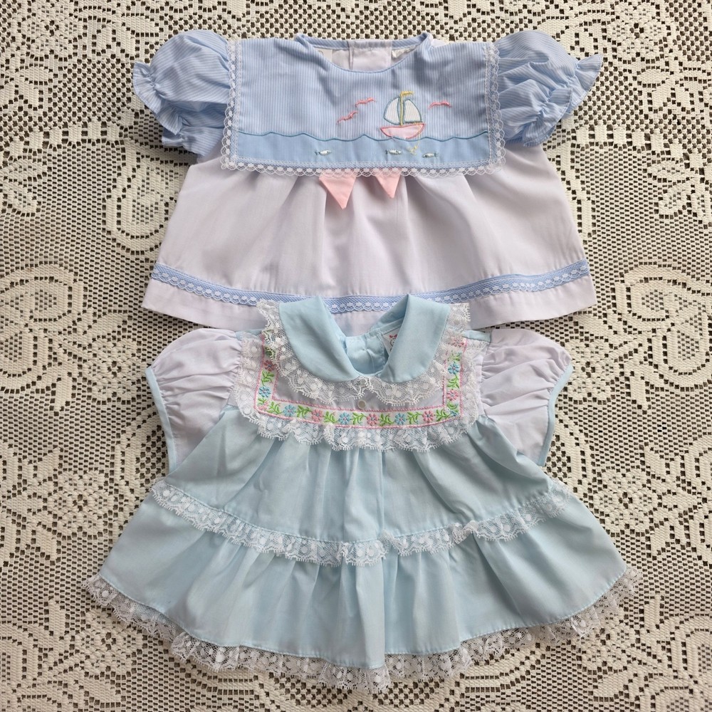 VTG Cradle Togs Baby Girls 0-6 Dress Lot Sailor Sailboat Lace Pastel Cottagecore