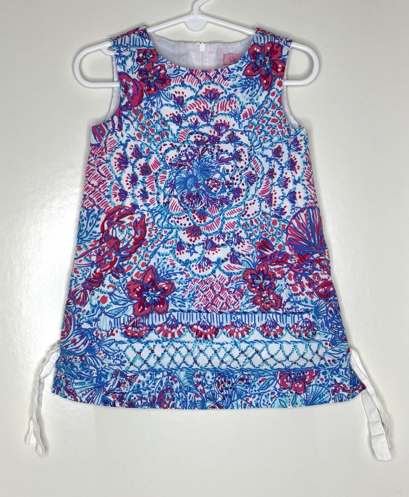 Lilly Pulitzer Girls Toddler 2 2T Shift Dress Pink White Blue Print Summer
