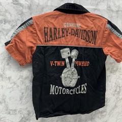 Harley Davidson Button Up Shirt Toddler Boys Size 8-10 Kids Orange Black