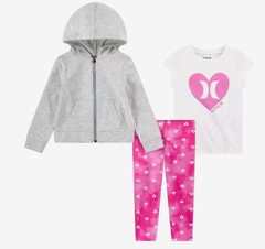 New $58.00 HURLEY Toddler Girls Jacket, Leggings, T-Shirt 3-piece Set – Size: 4T