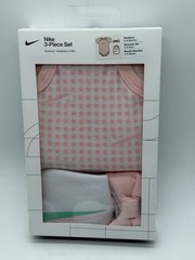 NEW 3 PIECE SET NIKE NEW BORN 0-6 MONTHS BODYSUIT , HEADBAND & BIB COTTON
