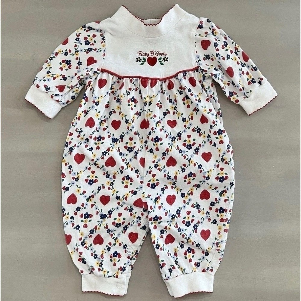 Vintage 90s Baby B’Gosh Infant Girl 3-6M Bubble Romper One Piece Heart Floral